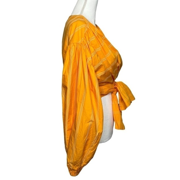 Acler The Wyatt Puff Balloon Sleeve Cropped Wrap Top Pumpkin Stripe Size 10 - Picture 10 of 16